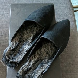 NIB BR suede pointy toe mules w/ faux fur lining